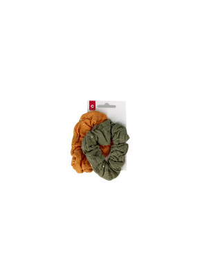 Lot de 2 chouchous en gaze de coton - Kaki et Moutarde