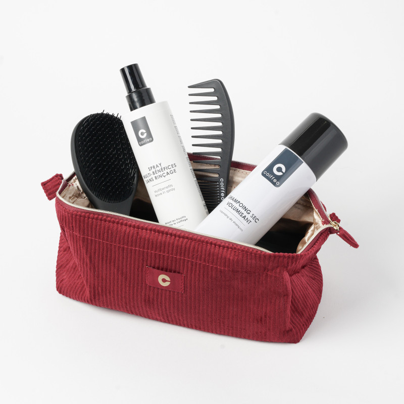 Trousse de make-up en velours côtelé Rouge