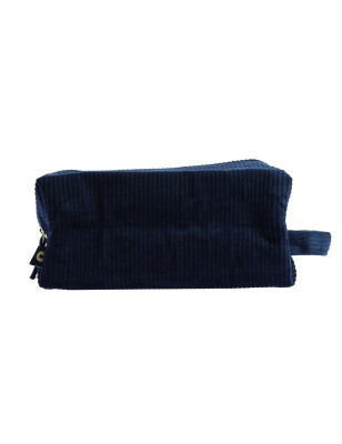 Trousse velours côtelé rectangulaire avec poignée Bleue