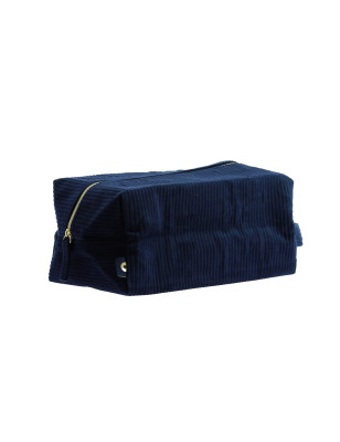 Trousse velours côtelé rectangulaire avec poignée Bleue