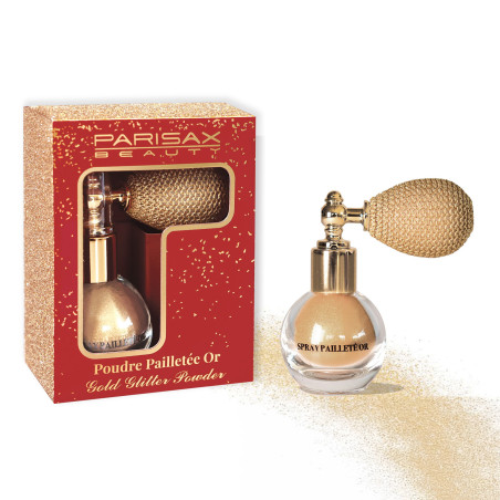 Spray pailleté or - effet lumière instantané, finition dorée, geste glamour