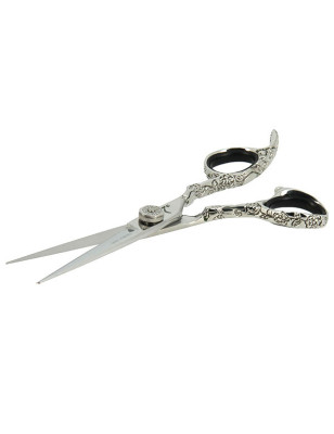 Ciseaux de coupe offset Argent motifs fleurs 5.5 Ciseaux de coupe offset Argent motifs fleurs 5.5