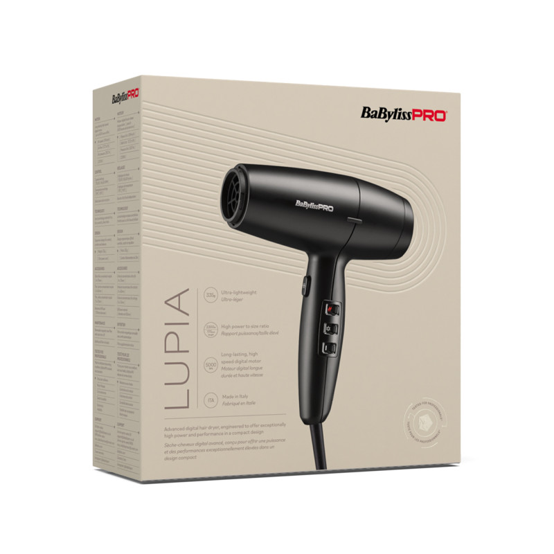 Sèche-cheveux Premium LUPIA Noir BAB7600E / 2200W - Puissance et légèreté Sèche-cheveux Premium LUPIA Noir BAB7600E / 2200W - Puissance et légèreté