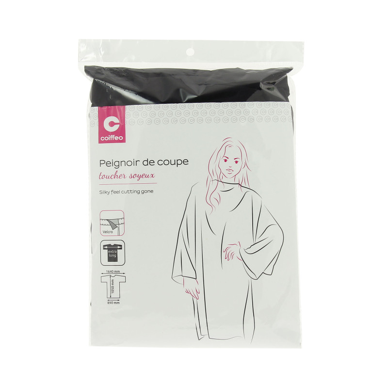Peignoir noir toucher soyeux velcro TU Peignoir noir toucher soyeux velcro TU