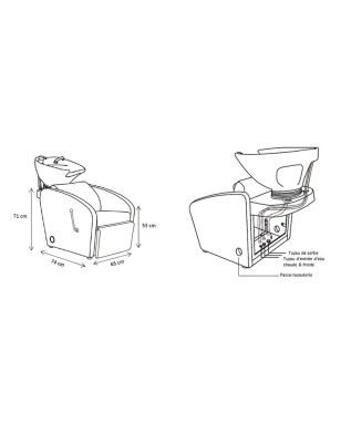 Bac de lavage accoudoirs concaves avec repose jambes ajustable 53x65x74 cm Bac de lavage accoudoirs concaves avec repose jambes ajustable 53x65x74 cm