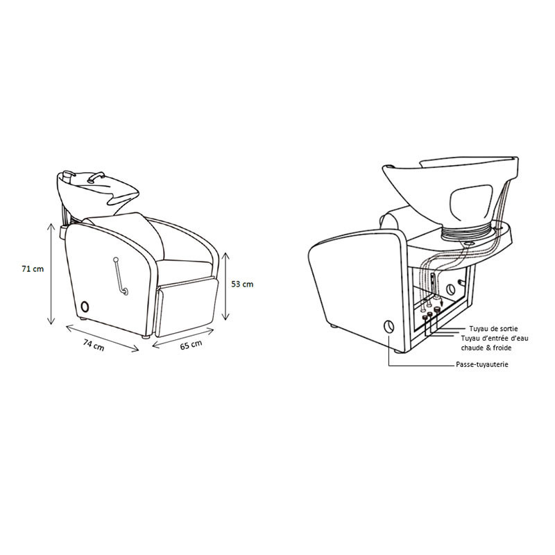 Bac de lavage accoudoirs concaves avec repose jambes ajustable 53x65x74 cm Bac de lavage accoudoirs concaves avec repose jambes ajustable 53x65x74 cm