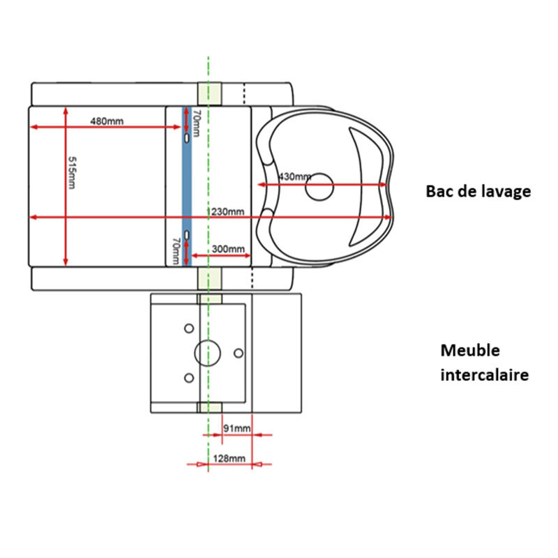 Bac de lavage accoudoirs concaves avec repose jambes ajustable 53x65x74 cm Bac de lavage accoudoirs concaves avec repose jambes ajustable 53x65x74 cm