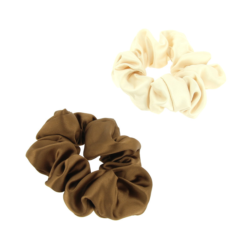 Chouchou effet satin beige et marron x2 Chouchou effet satin beige et marron x2