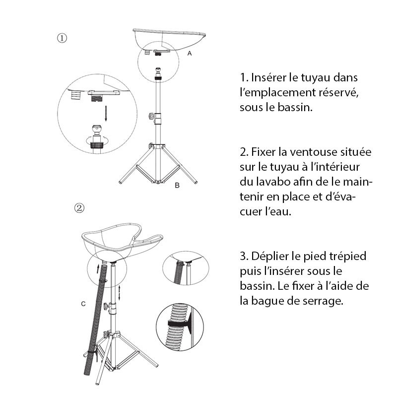 Lave tête pliable & portatif Noir Lave tête pliable & portatif Noir