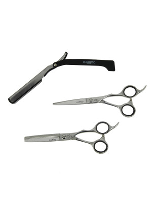 Set ciseaux semi-offset droit et effileur + rasoir 5.5 Set ciseaux semi-offset droit et effileur + rasoir 5.5