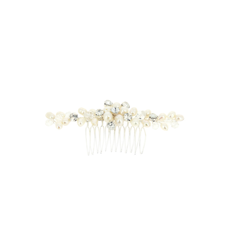 Peigne barrette mariage argenté avec perles et cristaux Peigne barrette mariage argenté avec perles et cristaux