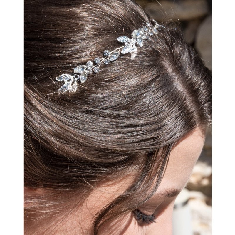 Serre tête feuilles argentés et cristaux - mariage Serre tête feuilles argentés et cristaux - mariage