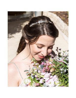 Serre tête feuilles argentés et cristaux - mariage Serre tête feuilles argentés et cristaux - mariage