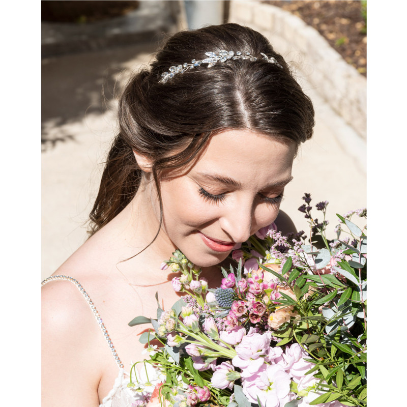 Serre tête feuilles argentés et cristaux - mariage Serre tête feuilles argentés et cristaux - mariage