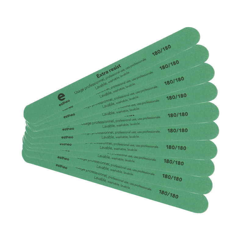 Lime à ongles droite 180-180 Extra resist Verte x10 Lime à ongles droite 180-180 Extra resist Verte x10