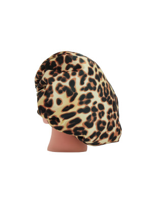 Bonnet de Nuit Satin Léopard Beige