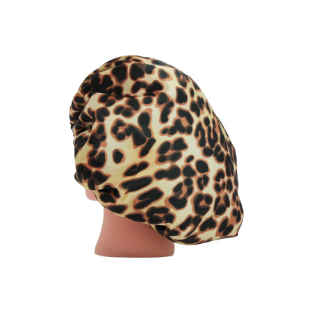 Bonnet de Nuit Satin Léopard Beige