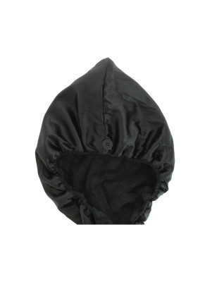 Serviette réversible cheveux microfibre et satin Noire