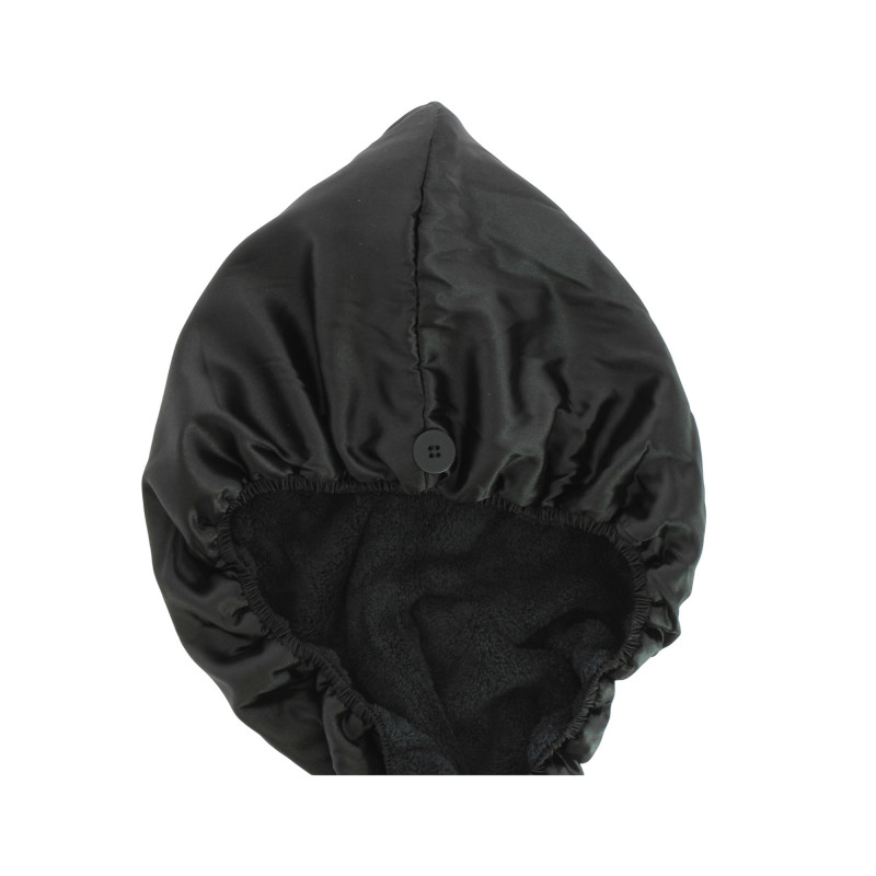 Serviette réversible cheveux microfibre et satin Noire Serviette réversible cheveux microfibre et satin Noire